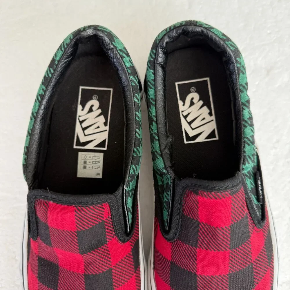 Size 7 - Vans Classic Buffalo Mix Red Green Blue Skate Shoes Women's - Picture 4 of 10
